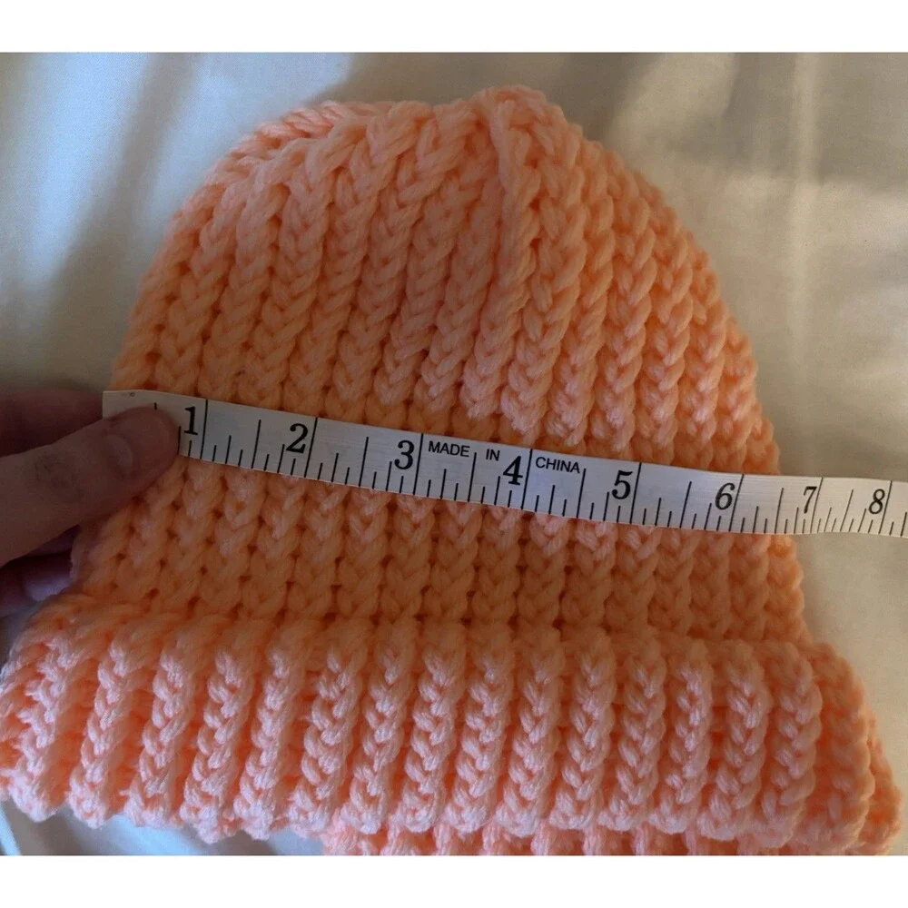 Handmade Kids Orange Knit Beanie Hat Girls Winter Warm Knit Cap